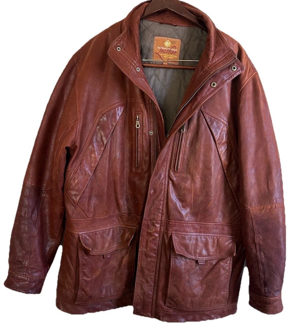 Territory Ahead vtg Leather Field Jacket Mens L Brown Quilted Utility Coat USA